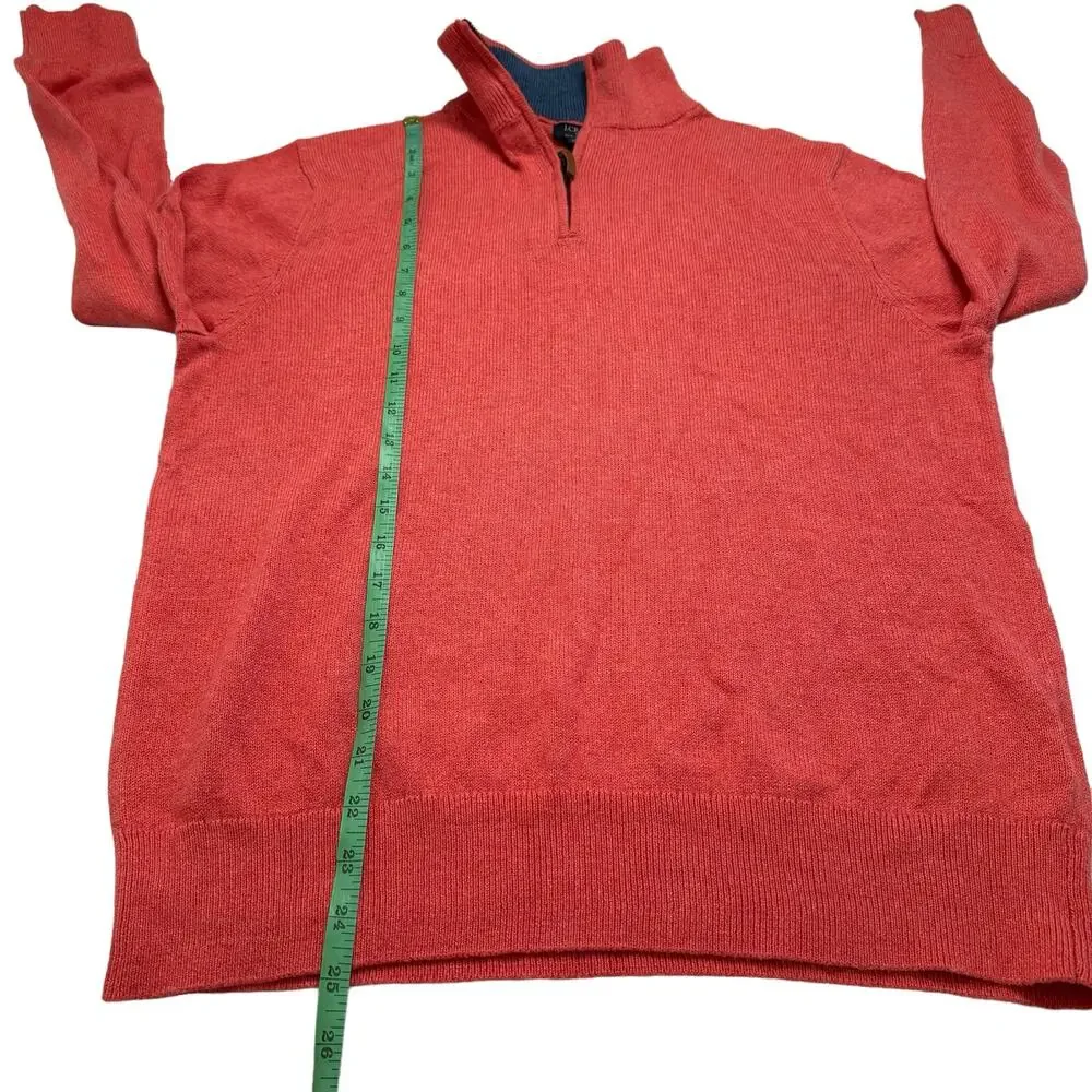 J.CREW Cotton Half Zip Sweater in Coral Orange Size Medium Men #BF091 Denim Blue